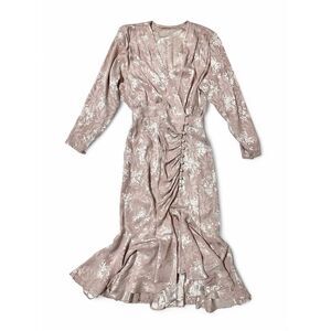 Vintage 80s Blouson Jacquard Drape Midi Dress Sz S Powder Pink Elegant Ladylike